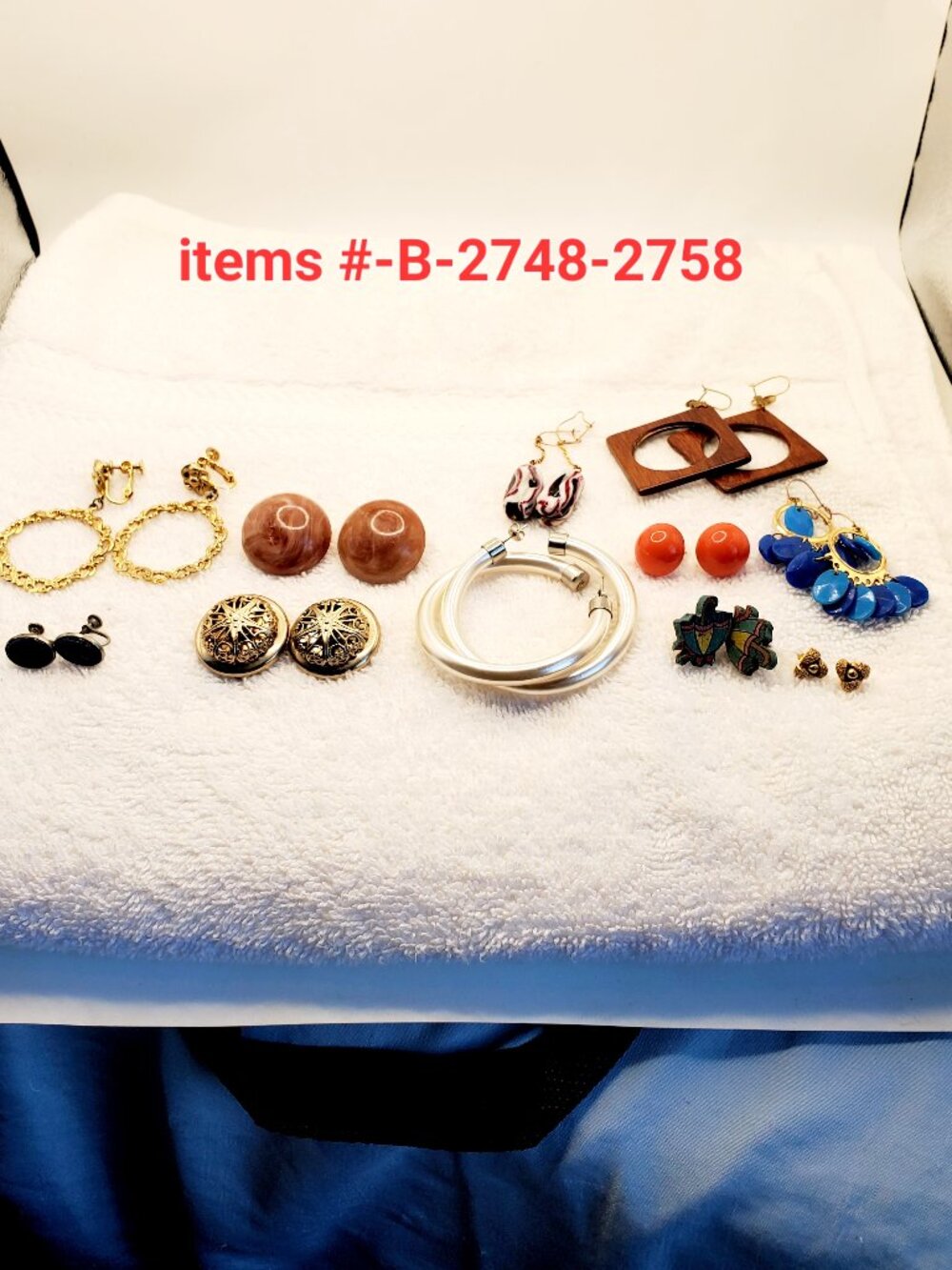 11 Pair of Earrings, items # B- 2748-2758,. wt. 75 grams.